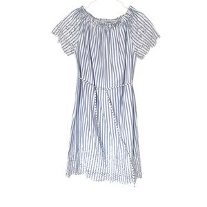 Ellos Off Shoulder Dress Striped Eyelet Embroidered 100% Cotton Size 12